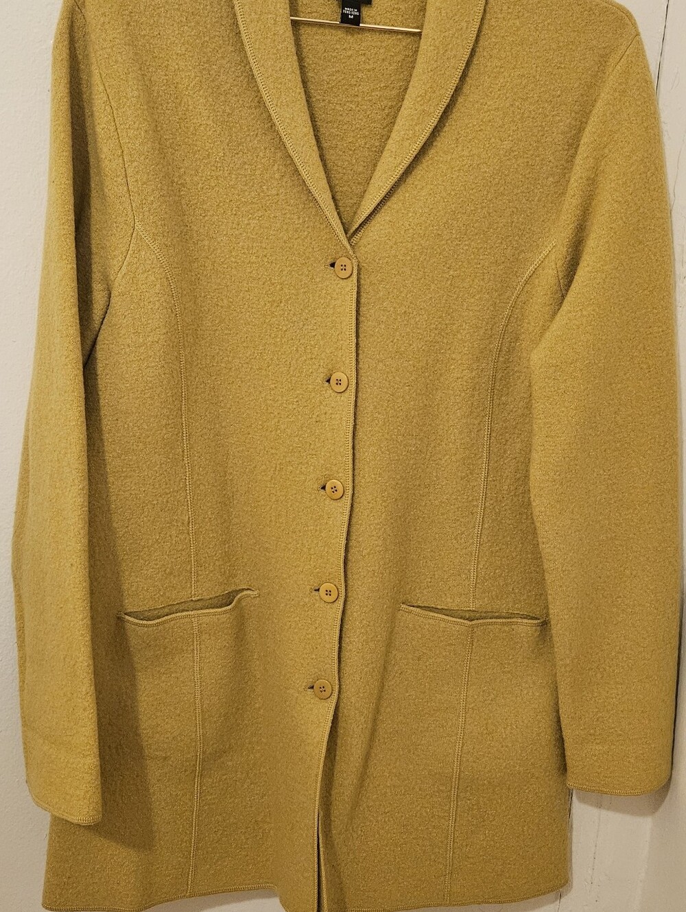Eileen Fisher Mustard Wool-Blend Single-Breasted Trench Coat